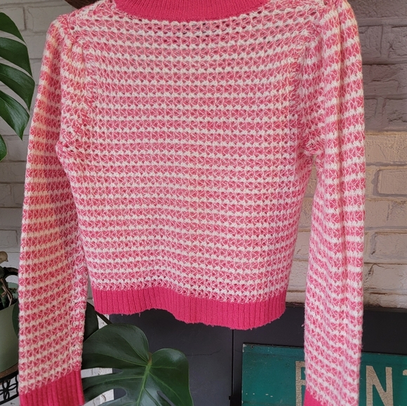 WAYF Open Knit Stripe Crewneck Sweater White Pink Size S - Picture 4 of 7